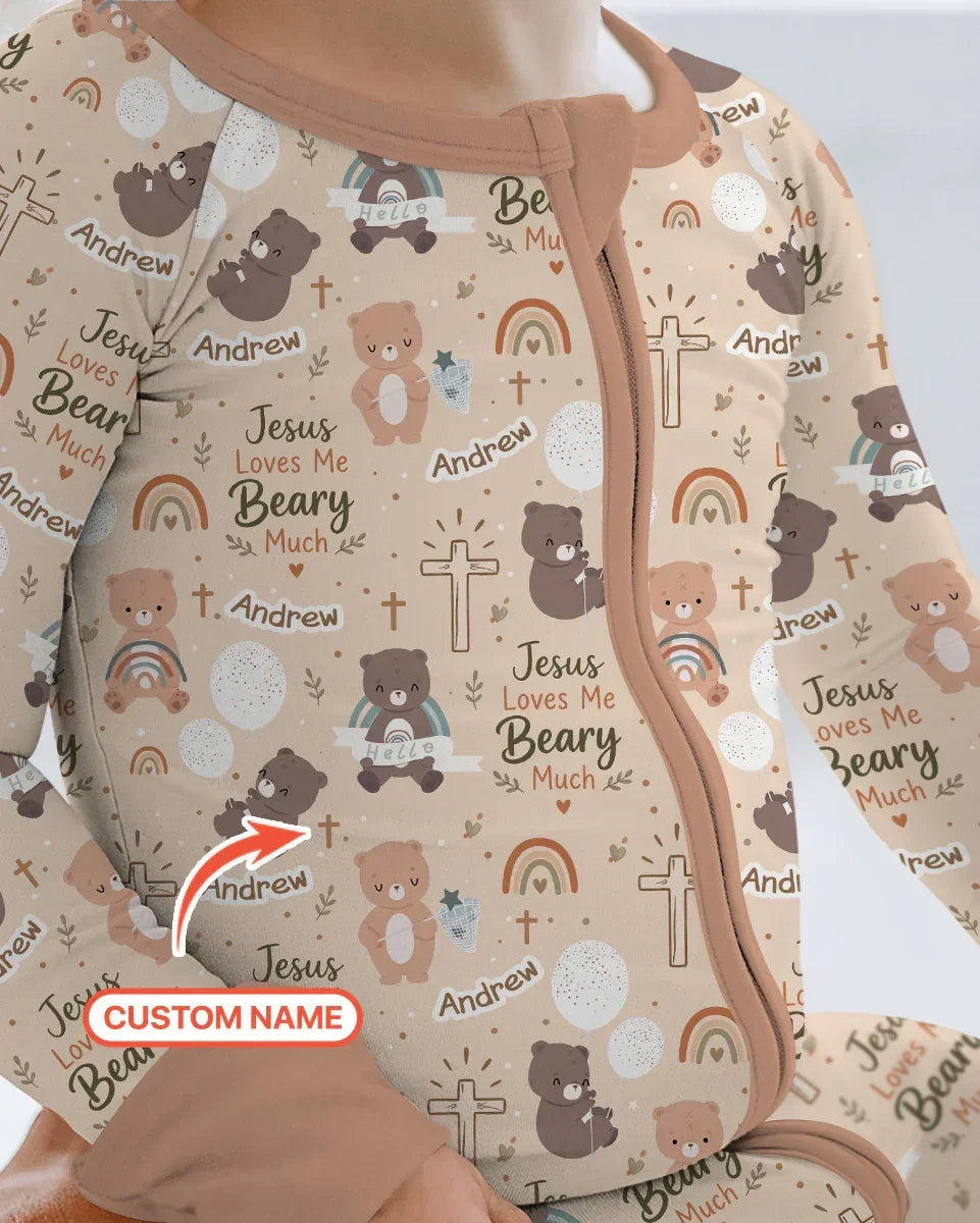 Custom Name Jesus Loves Me Beary Much Bamboo Convertible Zippy