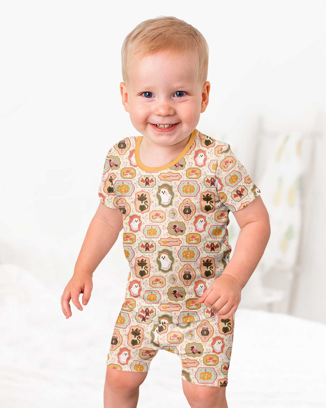 Cute Vintage Magical Cottage Style Halloween Bamboo Two Piece Short Sleeve Shorts Pajama Set