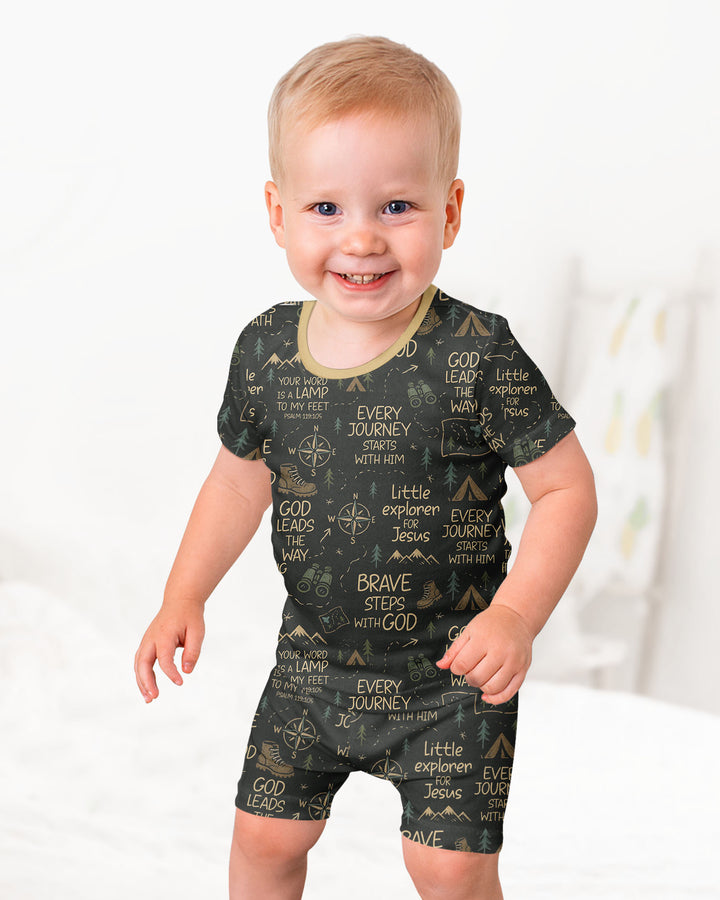 Little Explorer God Leads The Way Bamboo Two Piece Short Sleeve Shorts Pajama Set
