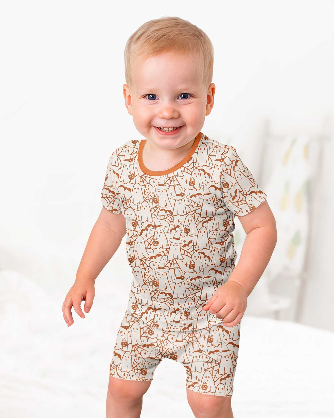 Boo Trick or Treat Ghosts Halloween Bamboo Two Piece Short Sleeve Shorts Pajama Set