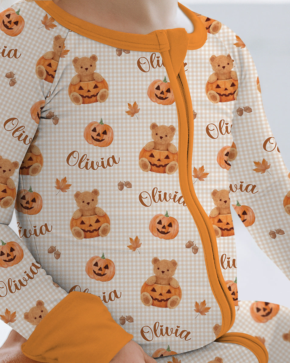 Custom Name Pumpkin Teddy Bamboo Convertible Zippy