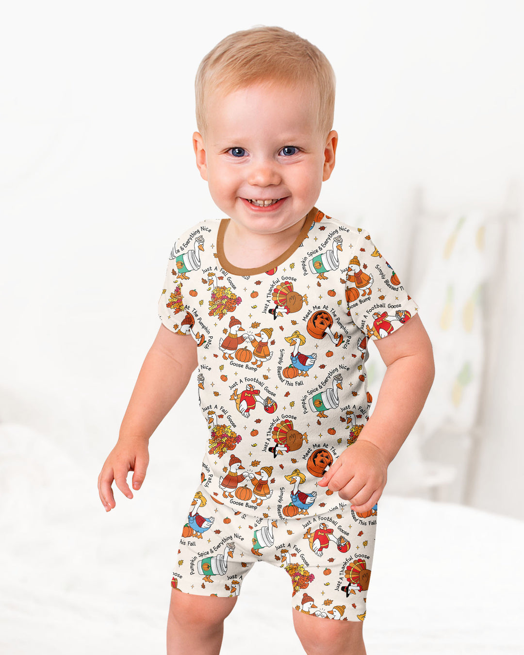 Just A Fall Goose Family Matching Bamboo Two Piece Short Sleeve Shorts Pajama Set