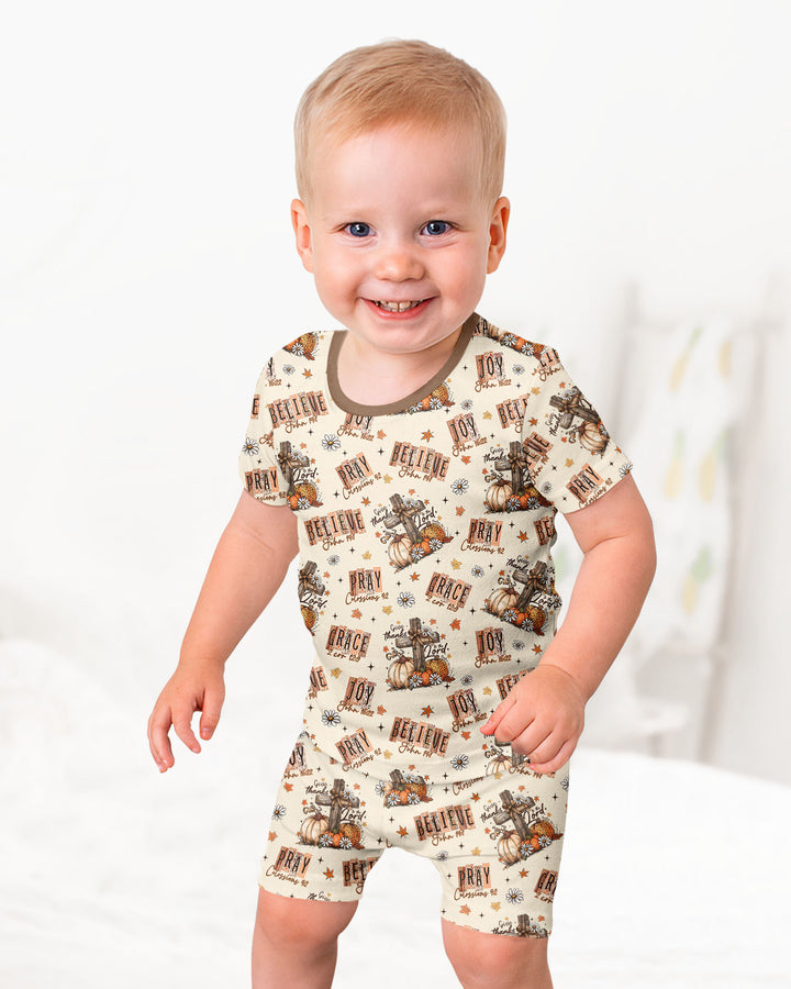 Floral Fall Give Thanks To The Lord Bamboo Two Piece Short Sleeve Shorts Pajama Set