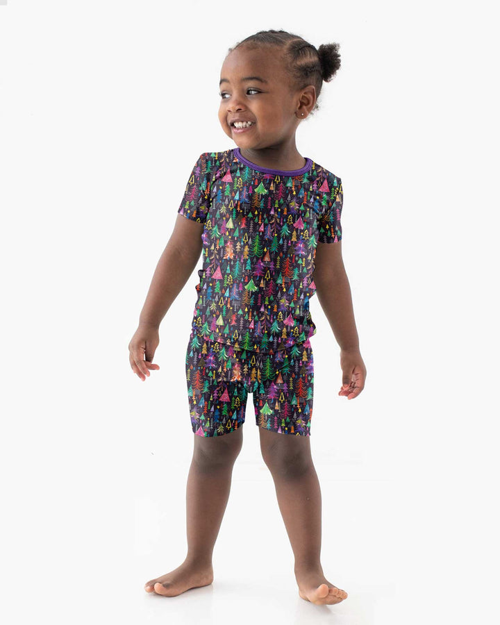 Christmas Holiday Colorful Trees Bamboo Two Piece Short Sleeve Shorts Pajama Set