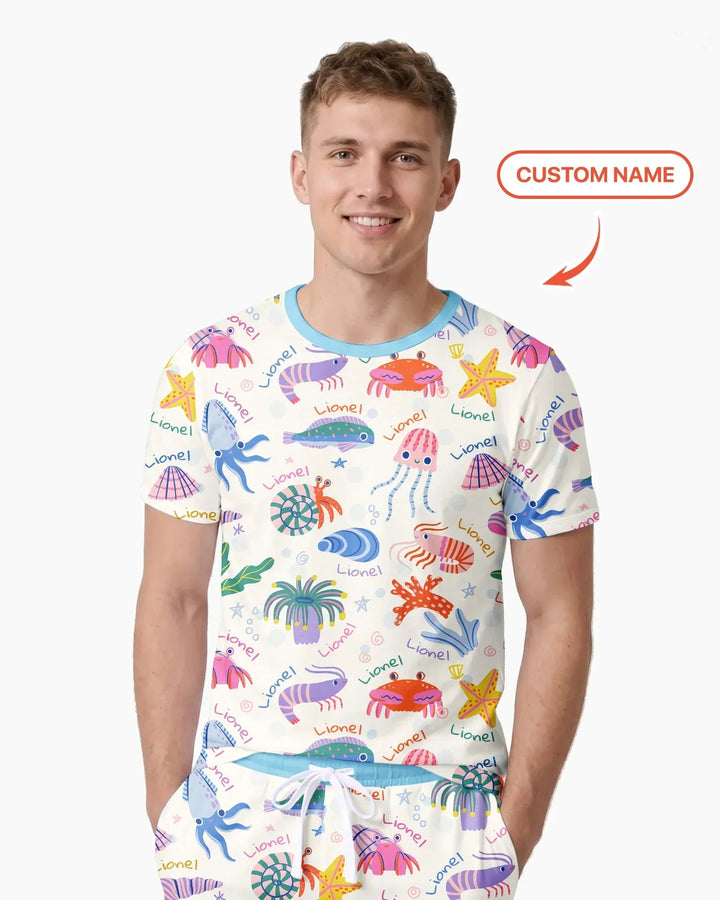 Tide Pool Pals Custom Name Bamboo Men Short Sleeve Short Pajama Set