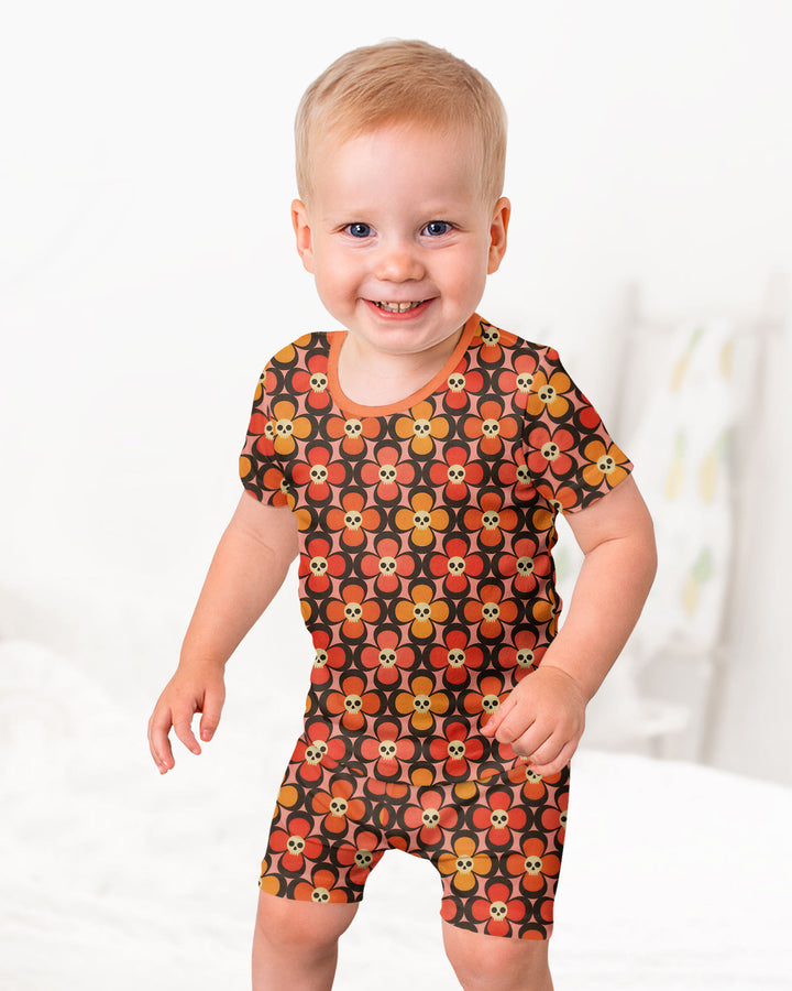 Retro Skull Flower Halloween Bamboo Two Piece Short Sleeve Shorts Pajama Set