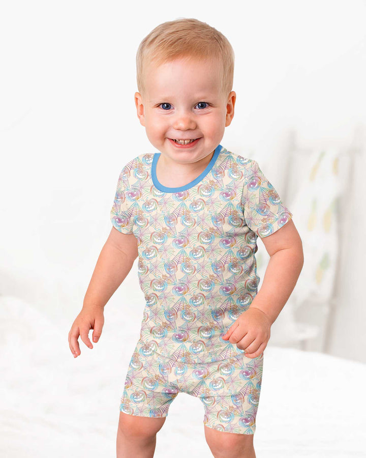 Pastel Halloween Jack O Lanterns Bamboo Two Piece Short Sleeve Shorts Pajama Set