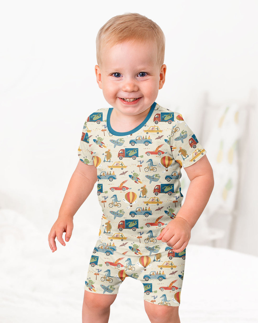 Monsters on the Move Bamboo Two Piece Short Sleeve Shorts Pajama Set