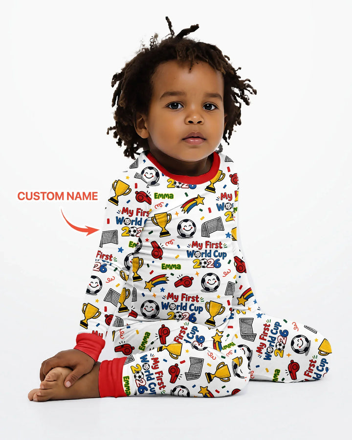 Custom Name My First Soccer Cup Bamboo Two Piece Long Sleeve Pajama Set