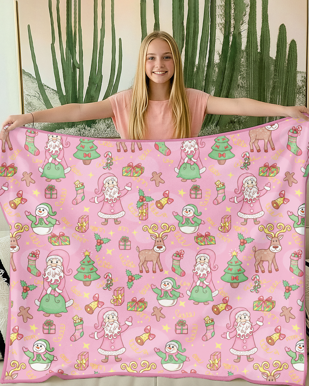 Santa Reindeer Snowflakes Bamboo Blanket
