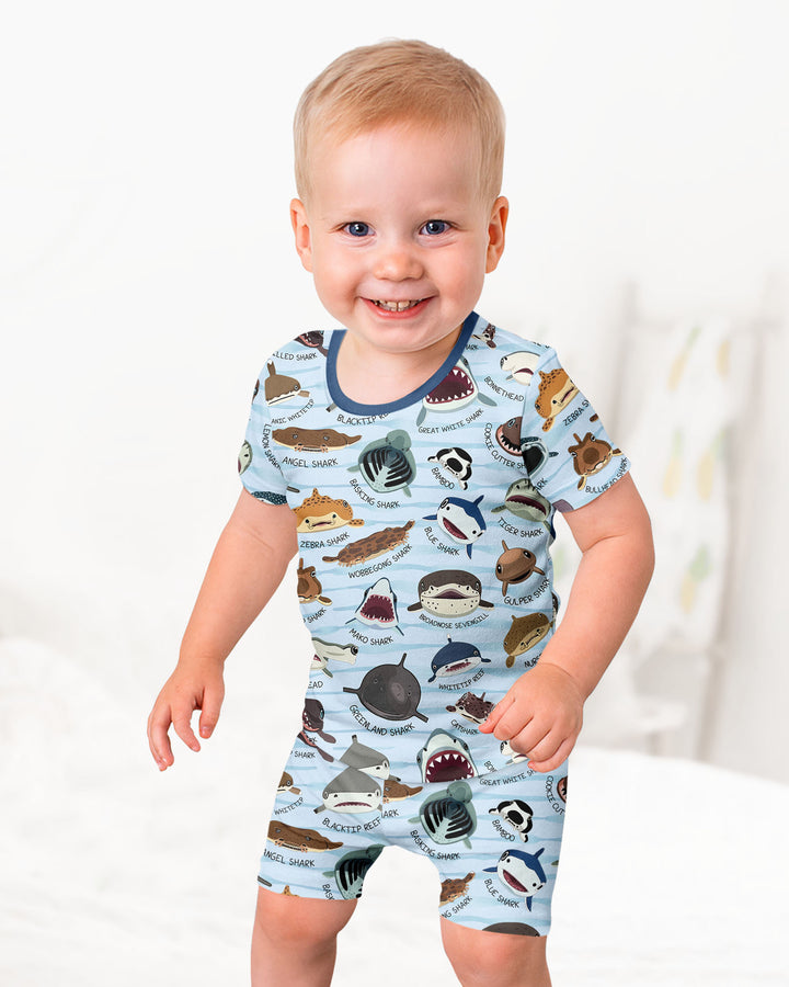 Shark Faces Bamboo Two Piece Short Sleeve Shorts Pajama Set