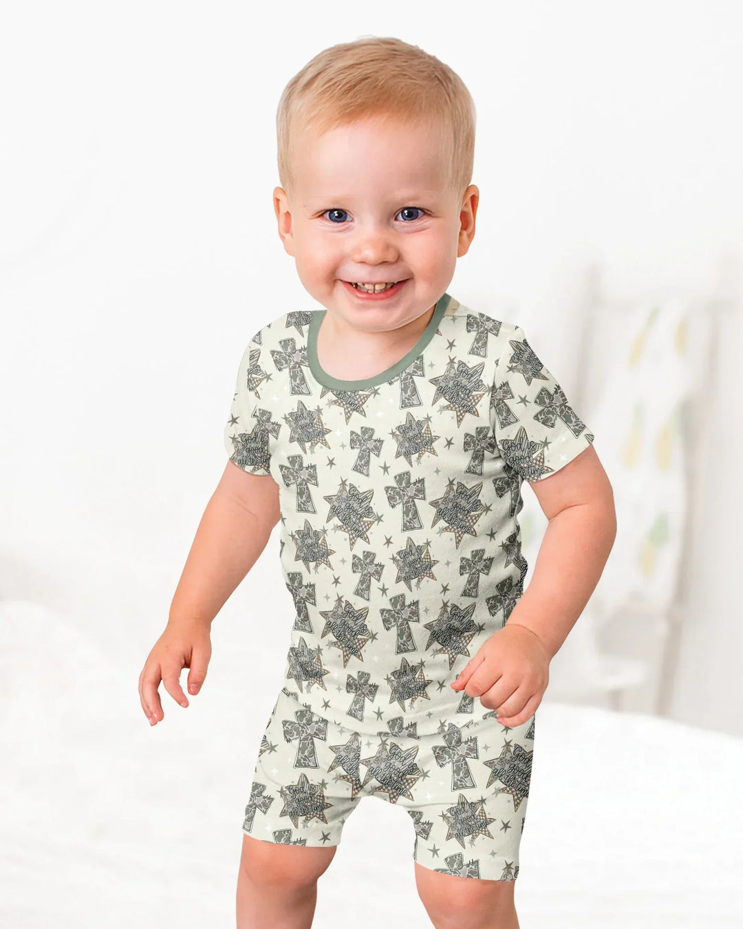 Camo God is Good Family Matching Bamboo Two Piece Short Sleeve Shorts Pajama Set