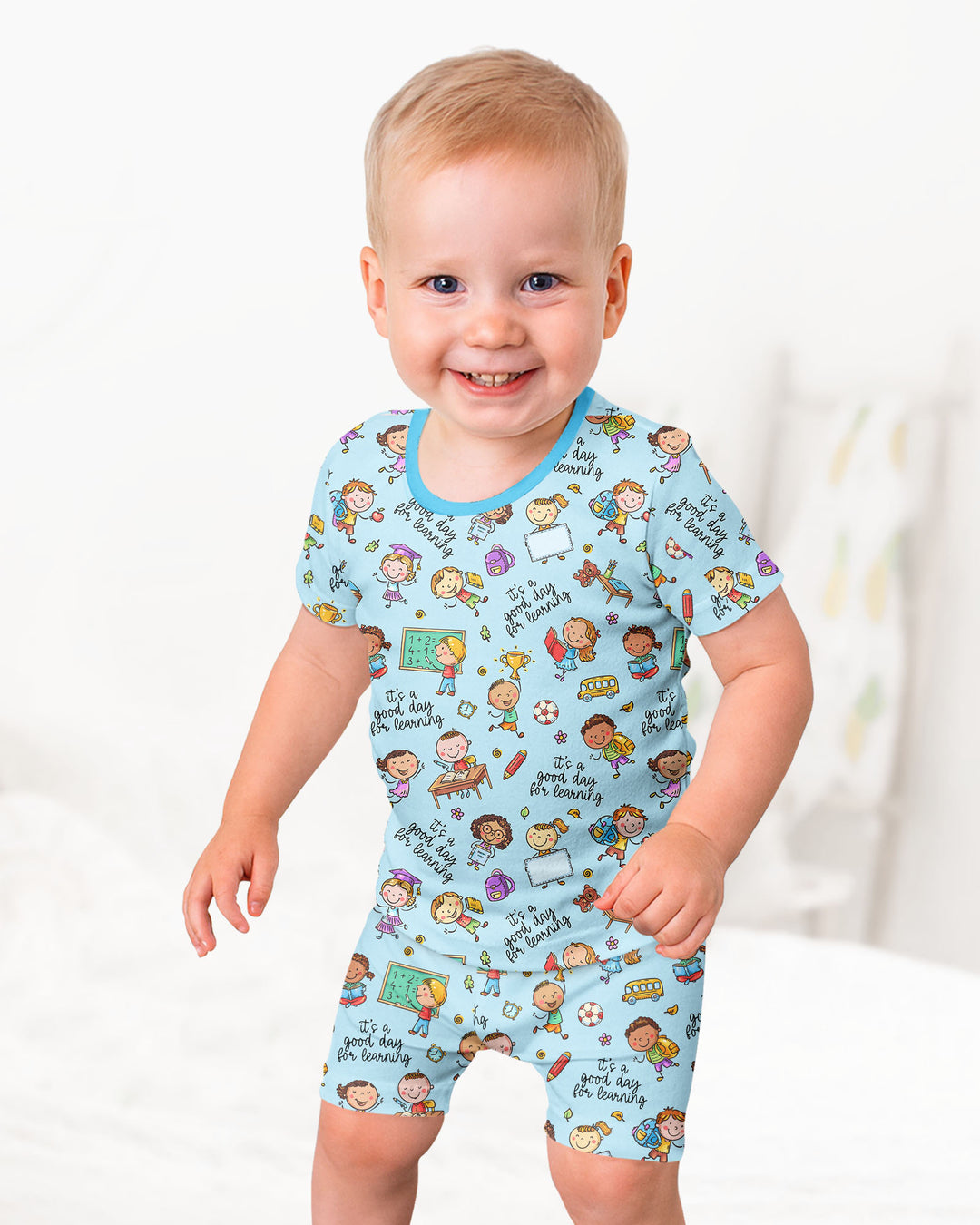 Little Learners Adventure Bamboo Two Piece Short Sleeve Shorts Pajama Set
