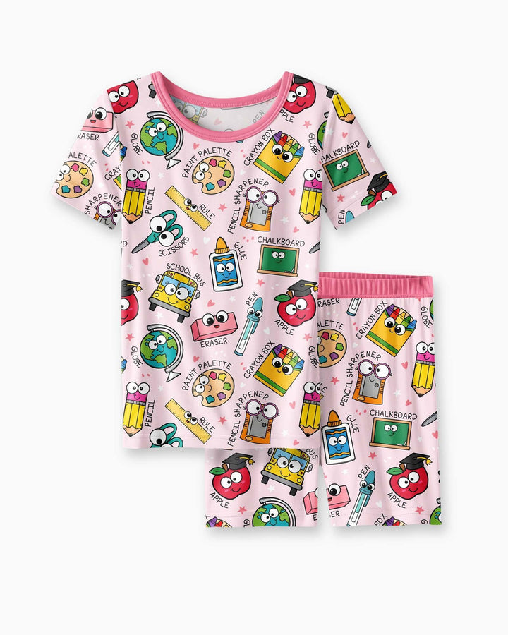 Happy School Pals Two Piece Short Sleeve Shorts Pajama Set
