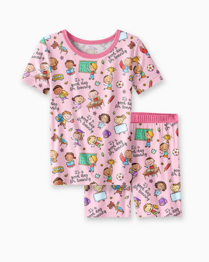 Little Learners Adventure Bamboo Two Piece Short Sleeve Shorts Pajama Set