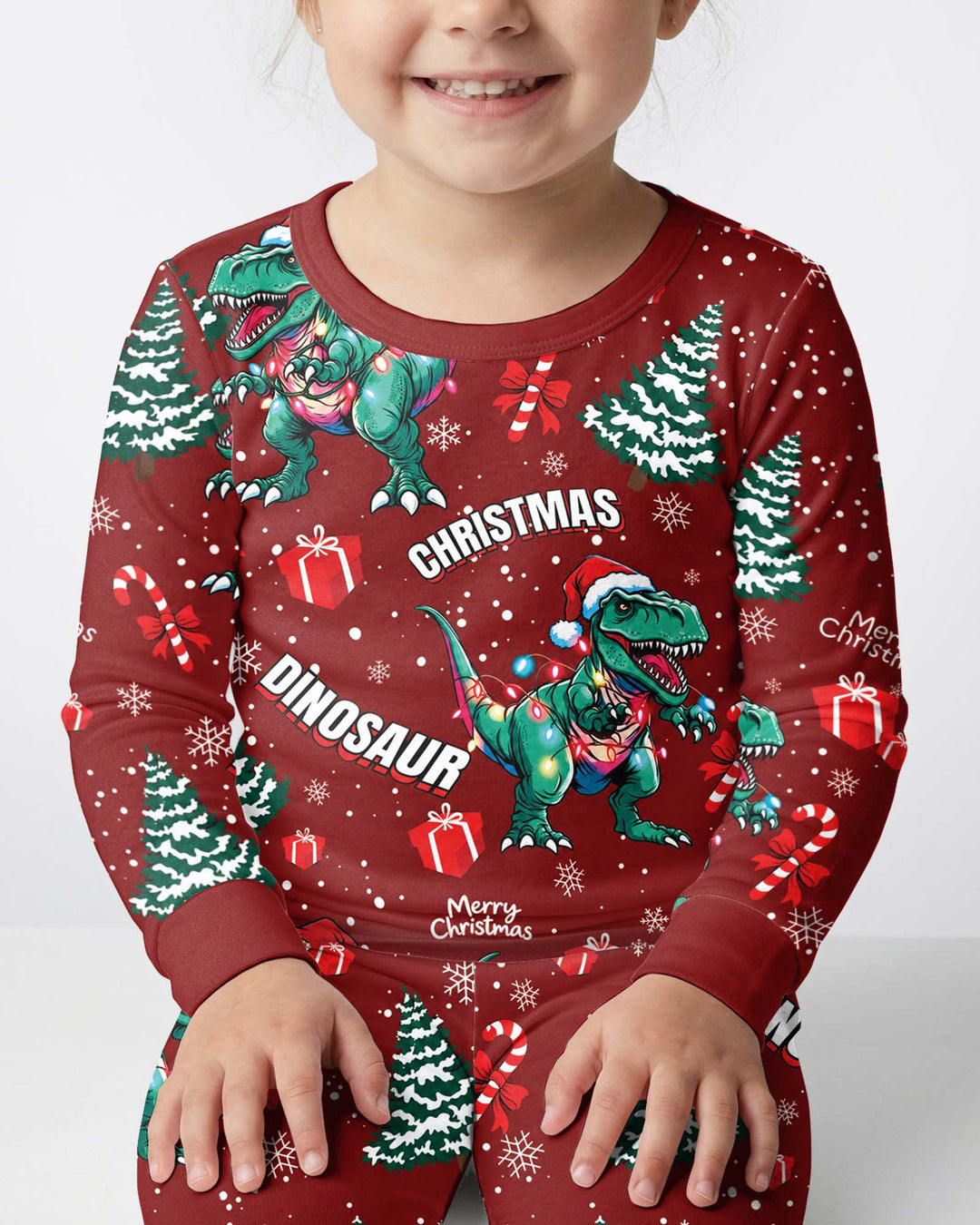 Dinosaur Raw Noel Bamboo Two Piece Long Sleeve Pajama Set