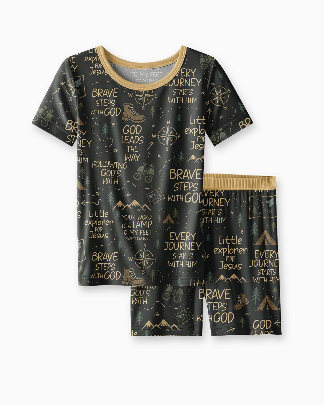 Little Explorer God Leads The Way Bamboo Two Piece Short Sleeve Shorts Pajama Set