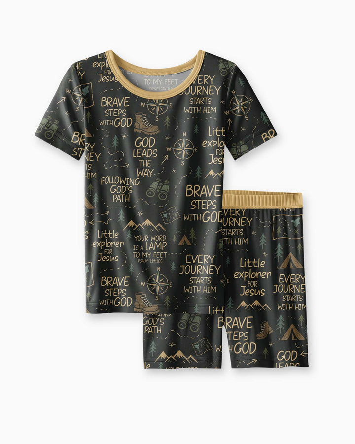 Little Explorer God Leads The Way Bamboo Two Piece Short Sleeve Shorts Pajama Set