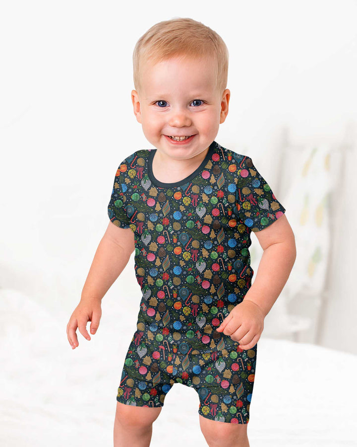 Holiday Ditsy Bamboo Two Piece Short Sleeve Shorts Pajama Set