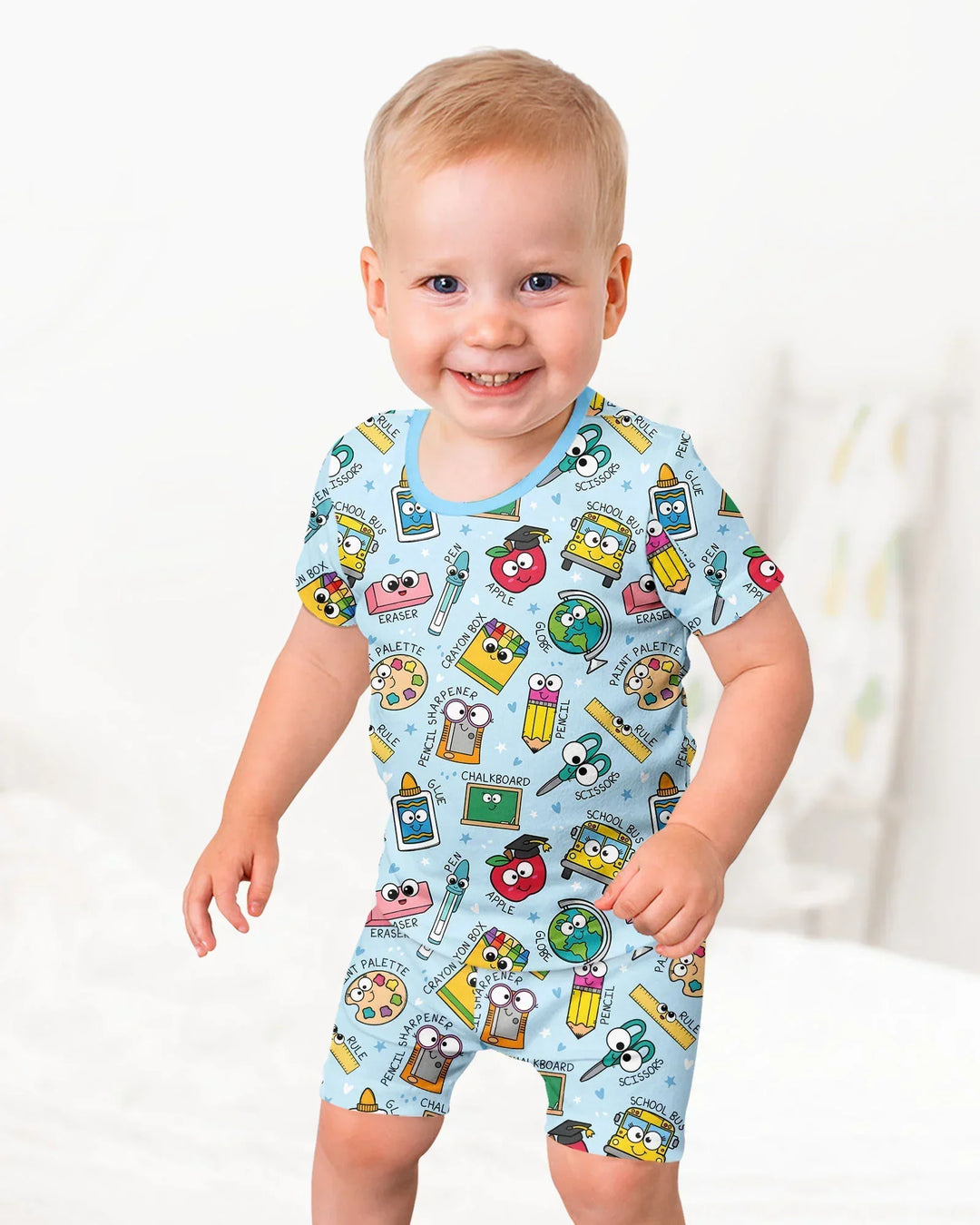 Happy School Pals Two Piece Short Sleeve Shorts Pajama Set
