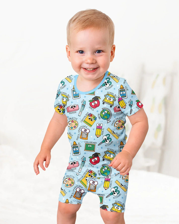 Happy School Pals Two Piece Short Sleeve Shorts Pajama Set