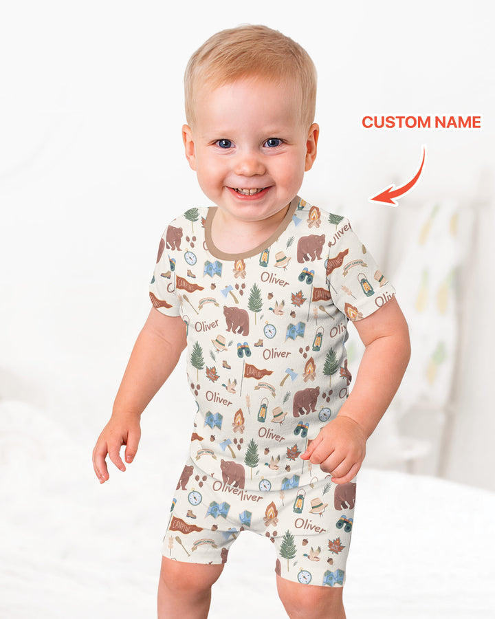 Custom Name Adventure Outdoors Bamboo Two Piece Short Sleeve Shorts Pajama Set