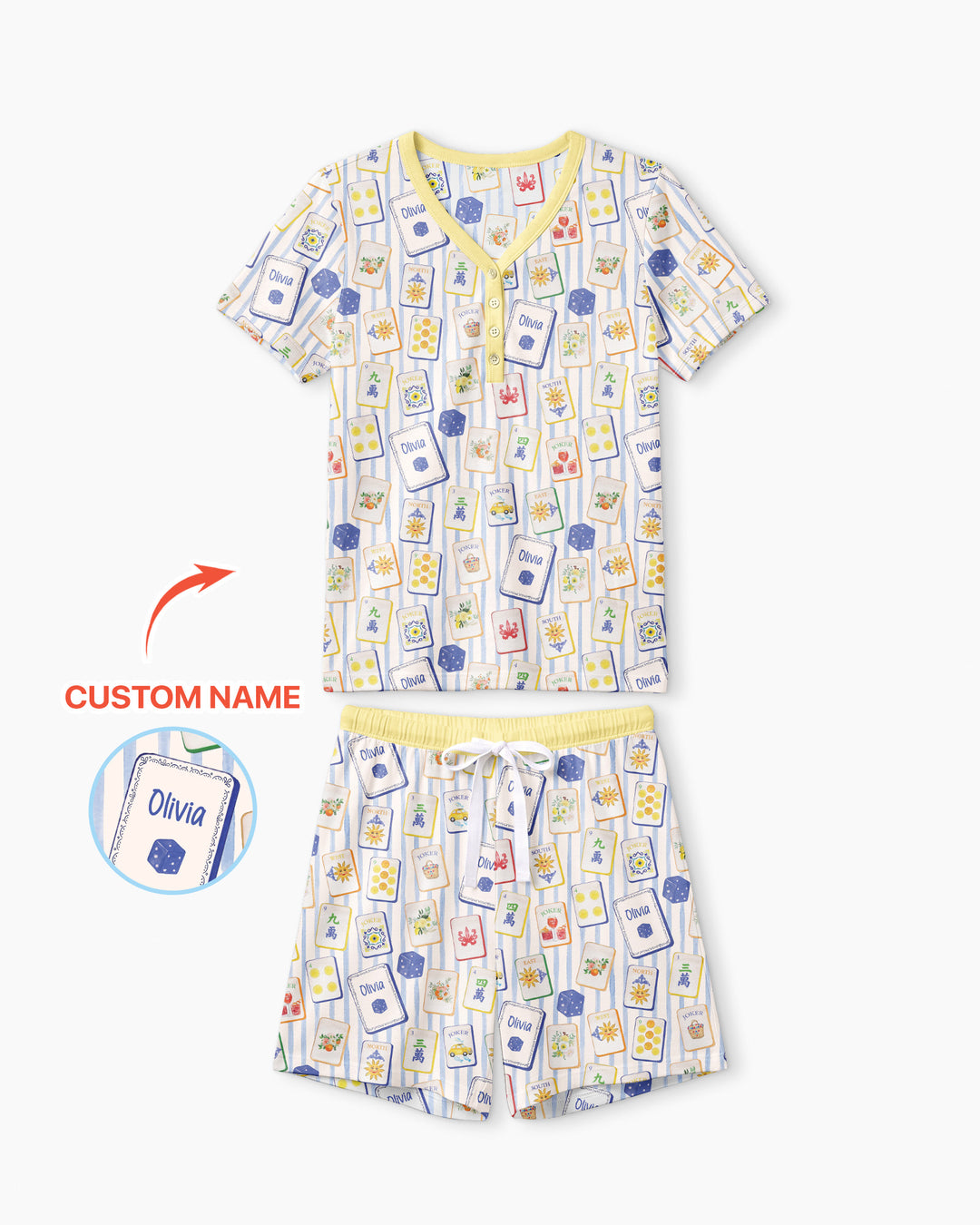 Coastal Mahjong Custom Name Mommy & Me Matching Bamboo Women Short Sleeve Short Pajama Set