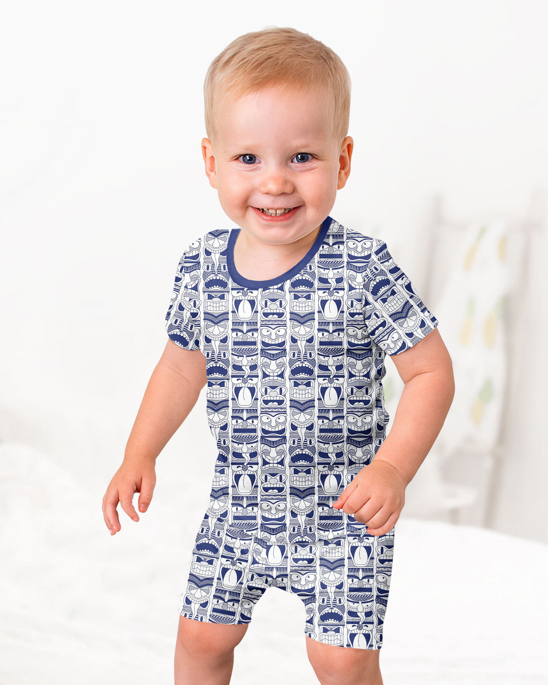 Friendly Totem Pole Figures Bamboo Two Piece Short Sleeve Shorts Pajama Set
