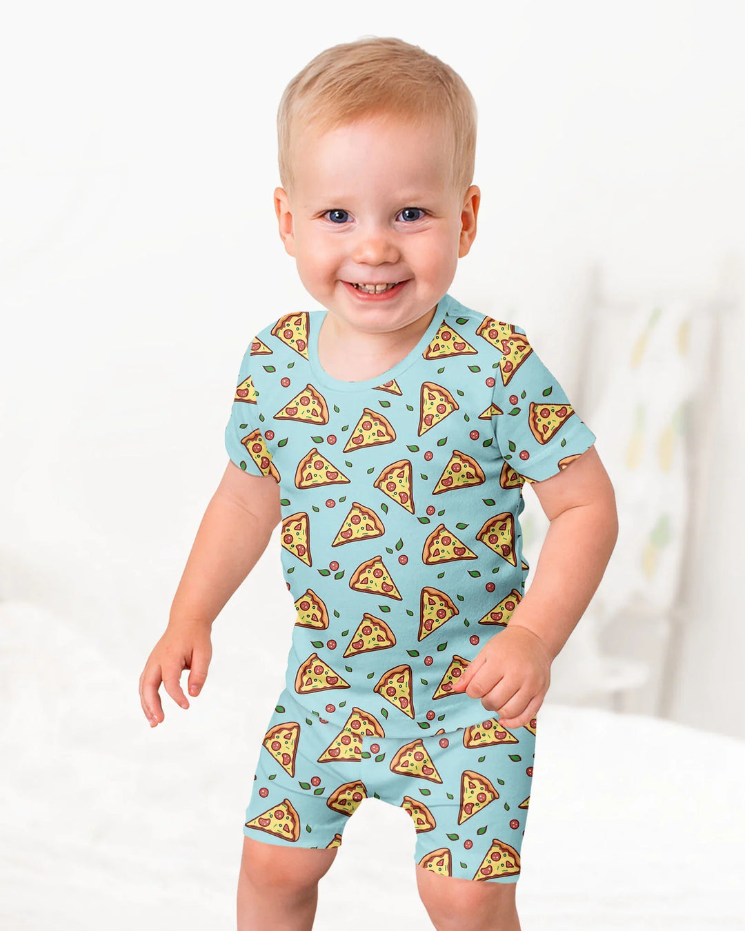 Pizza Doodle Bambus Zweiteiliges Kurzarm-Shorts-Pyjama-Set