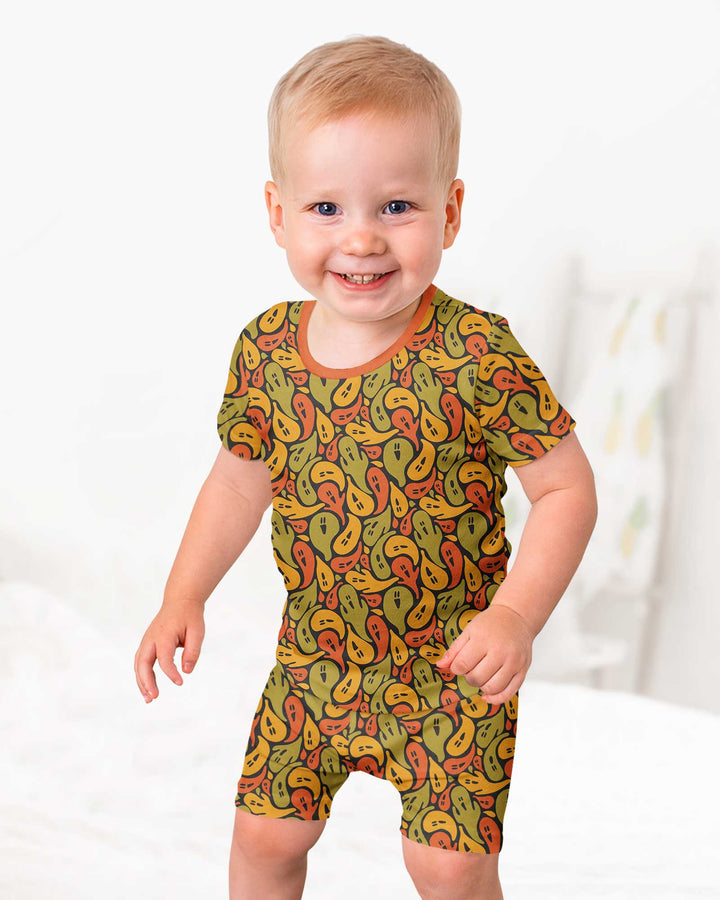 Retro Haunts & Happy Boos Bamboo Two Piece Short Sleeve Shorts Pajama Set