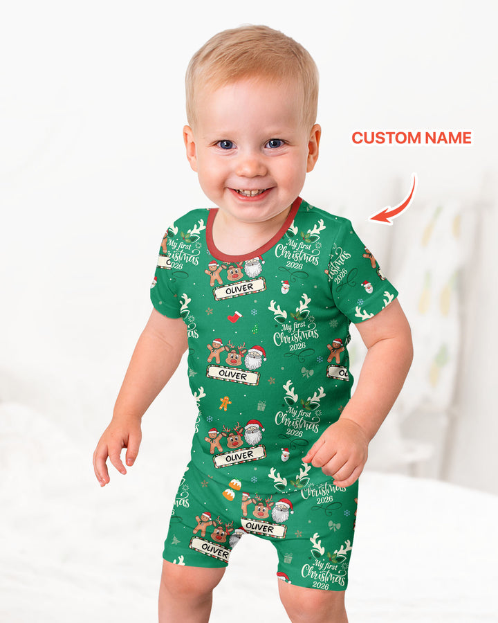 Custom Name Merry Christmas My Deer 2026 Bamboo Two Piece Short Sleeve Shorts Pajama Set