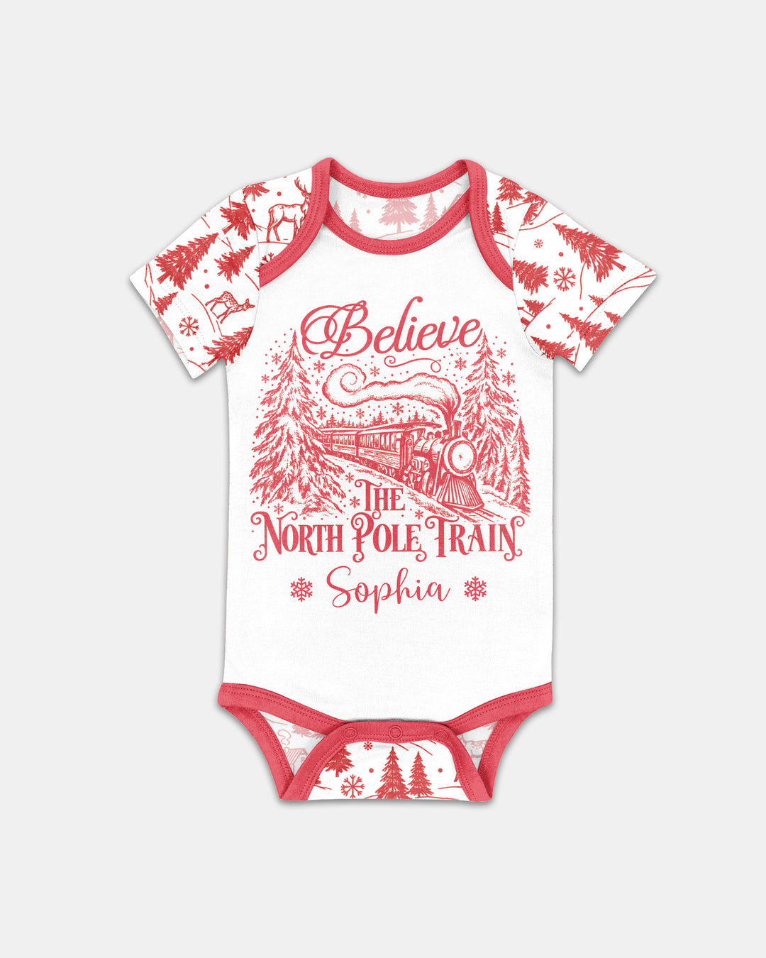 Custom Name North Pole Train Bamboo Bodysuit