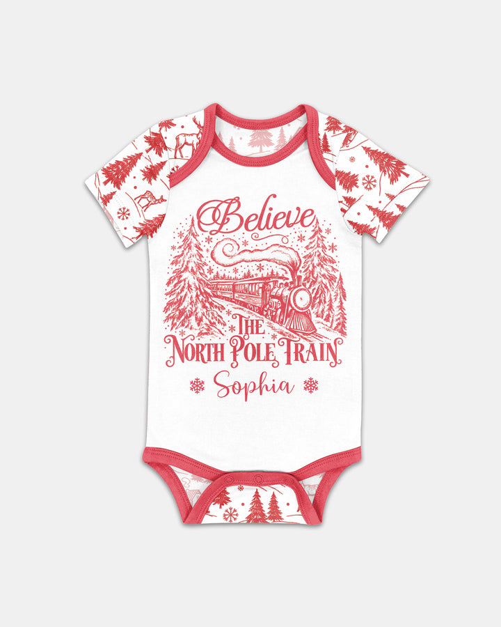 Custom Name North Pole Train Bamboo Bodysuit