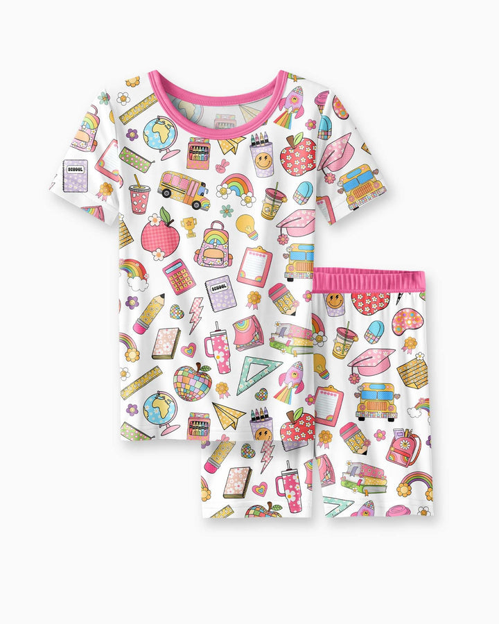Preppy Back to School Bamboo Two Piece Short Sleeve Shorts Pajama Set