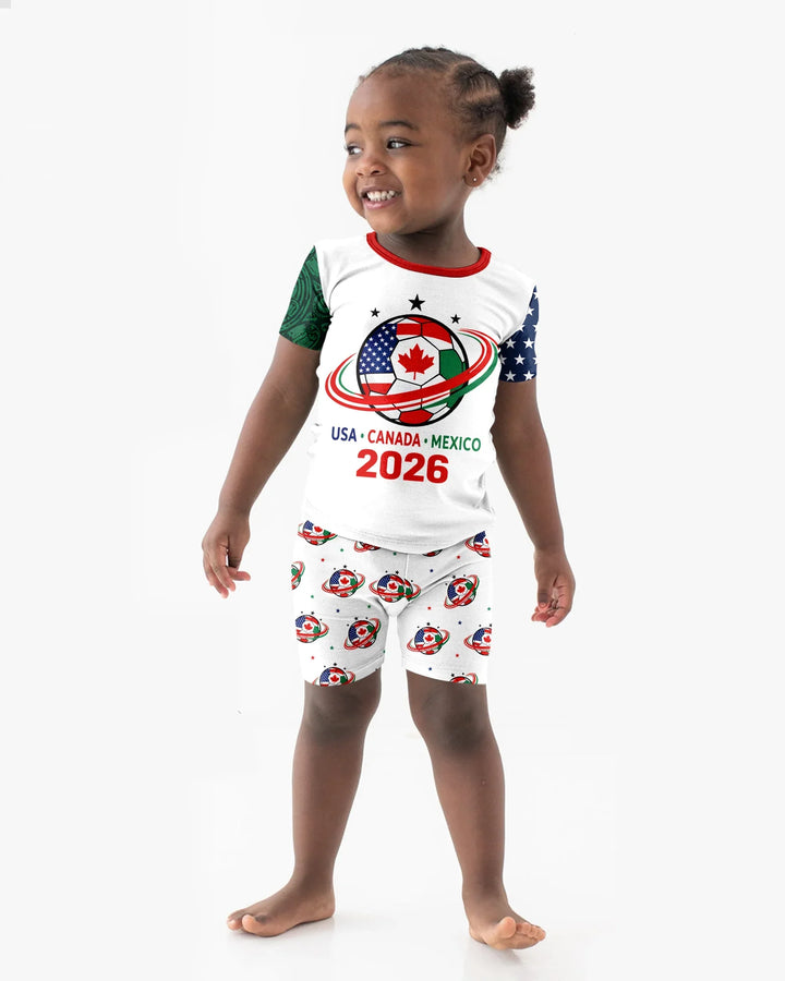 Soccer Cup USA Canada Mexico Bamboo Two Piece Short Sleeve Shorts Pajama Set
