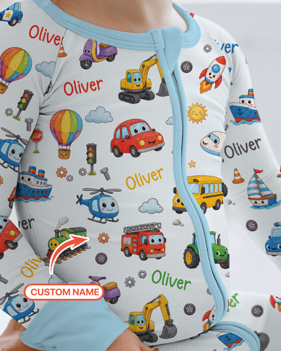 Custom Name Cute Transport Bamboo Convertible Zippy