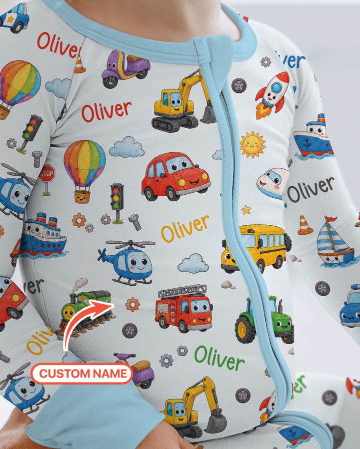 Custom Name Cute Transport Bamboo Convertible Zippy