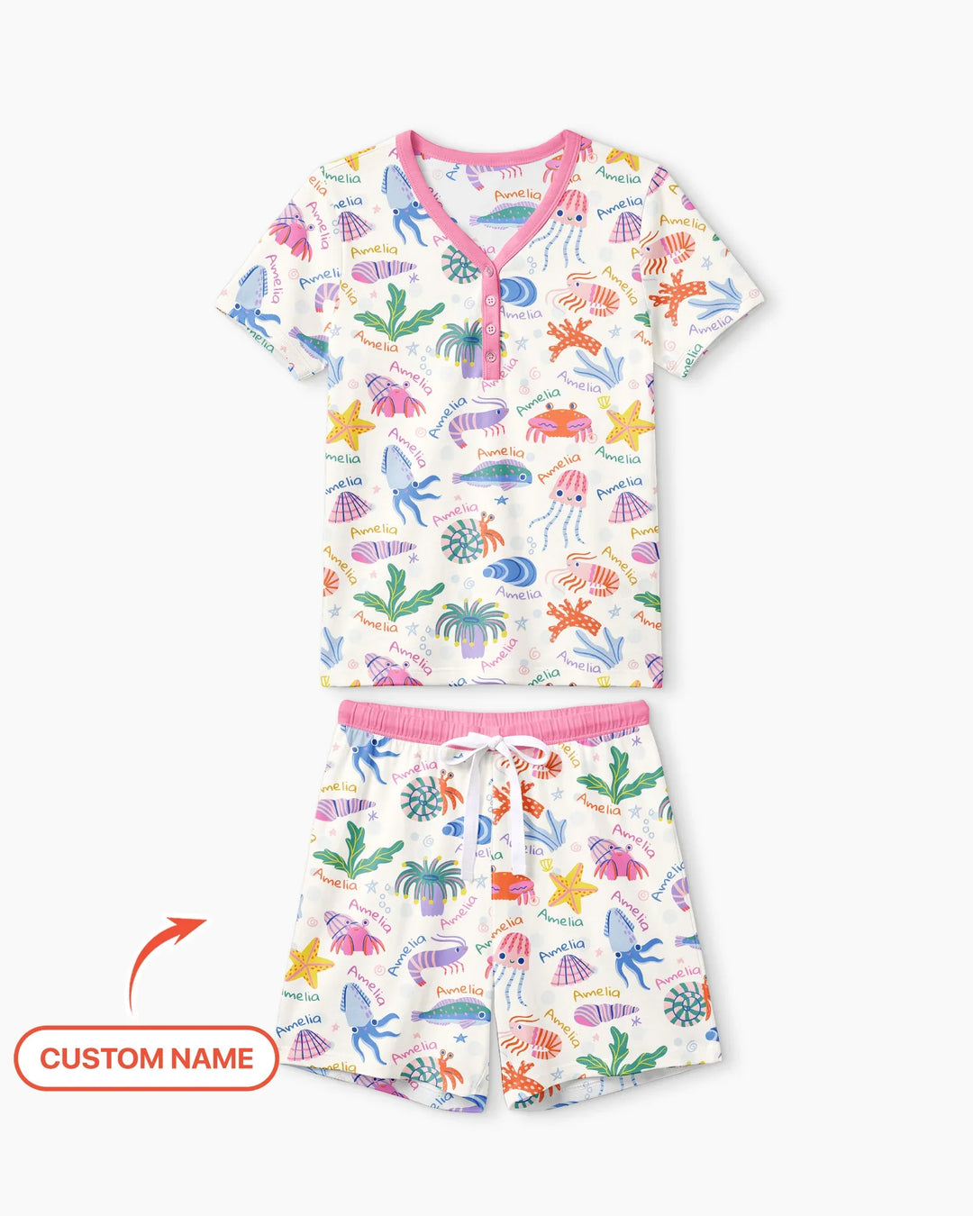 Tide Pool Pals Custom Name Bamboo Women Short Sleeve Short Pajama Set