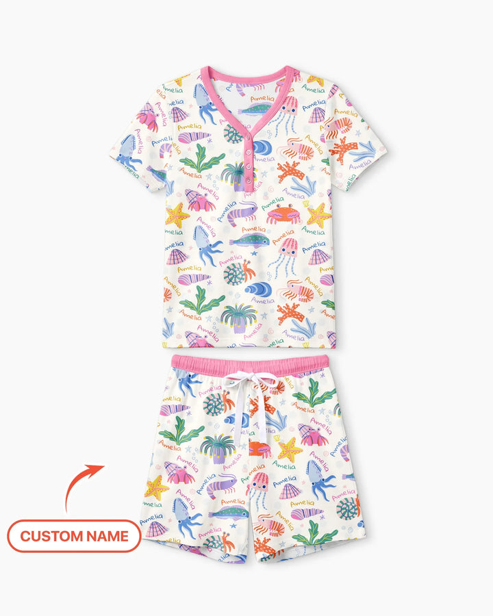 Tide Pool Pals Custom Name Bamboo Women Short Sleeve Short Pajama Set