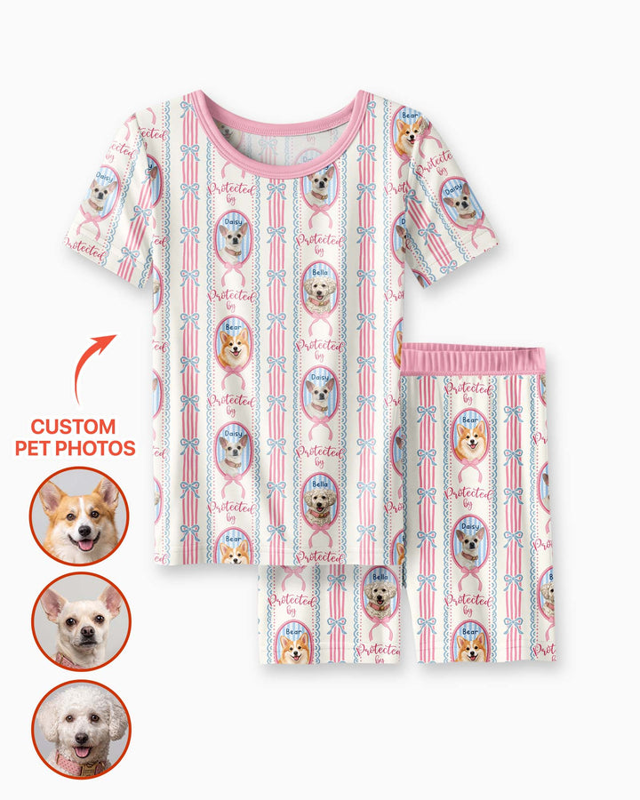 Custom Coquette Pet Photo Little Protector Bamboo Two Piece Short Sleeve Shorts Pajama Set