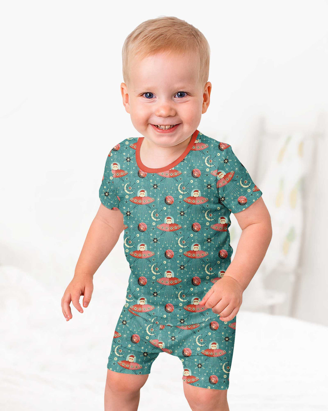 Atomic Santas in Space Bamboo Two Piece Short Sleeve Shorts Pajama Set