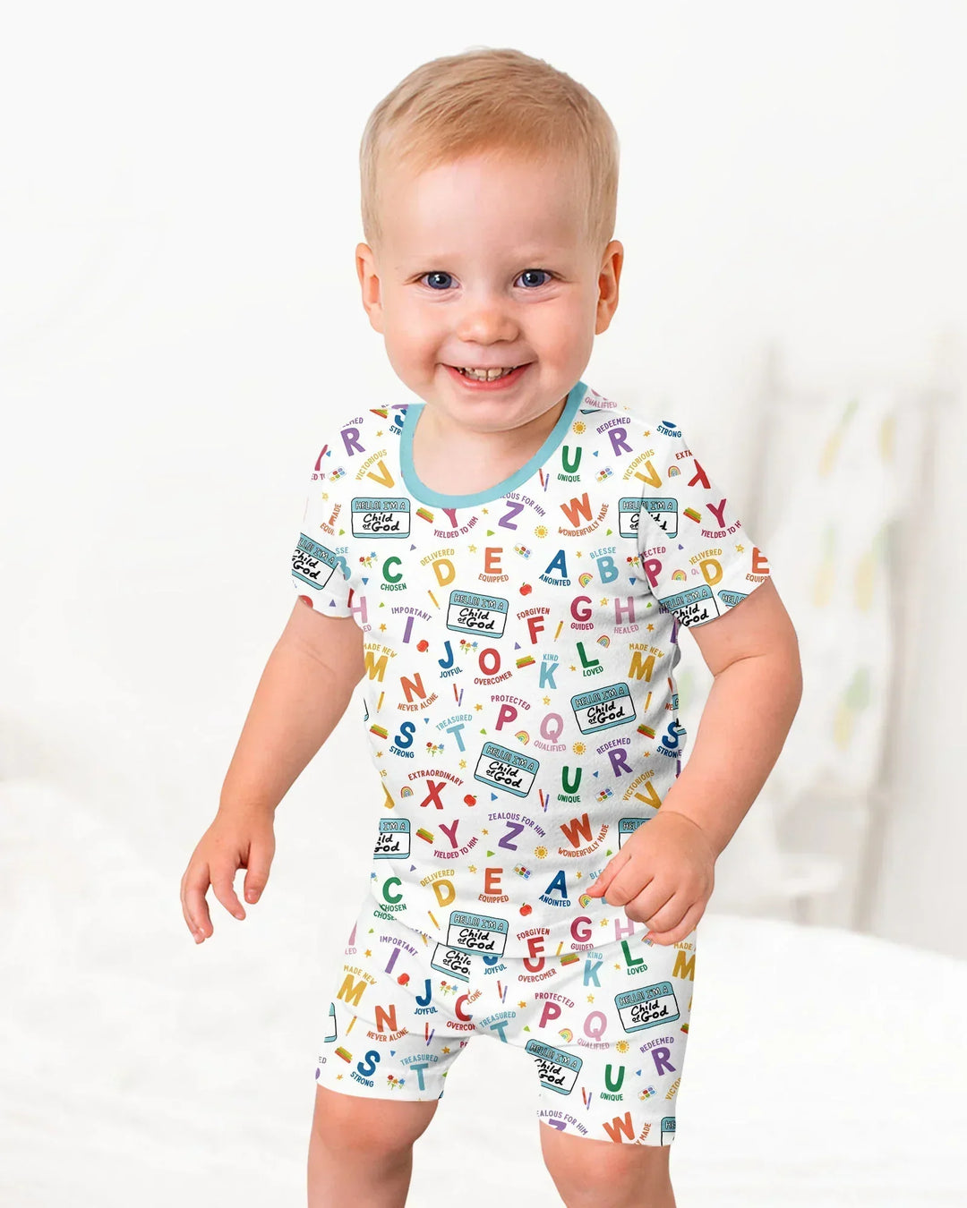 I'm A Child Of God ABCs Bamboo Two Piece Short Sleeve Shorts Pajama Set