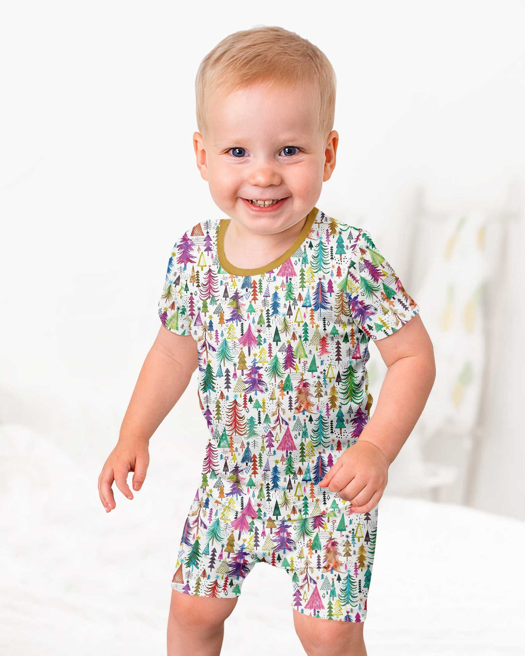 Christmas Trees Decoration Bamboo Two Piece Short Sleeve Shorts Pajama Set