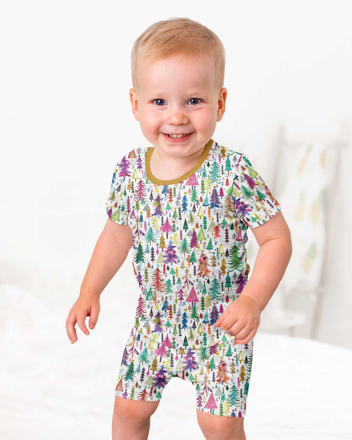 Christmas Trees Decoration Bamboo Two Piece Short Sleeve Shorts Pajama Set