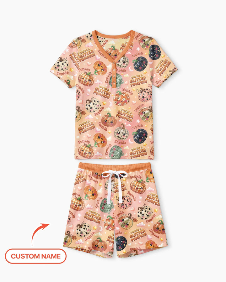 Custom Name You're A Glitter Pumpkin Bamboo Women Short Sleeve Short Pajama Set
