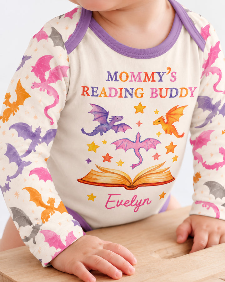 Custom Name Dragon Reading Buddy Bamboo Bodysuit