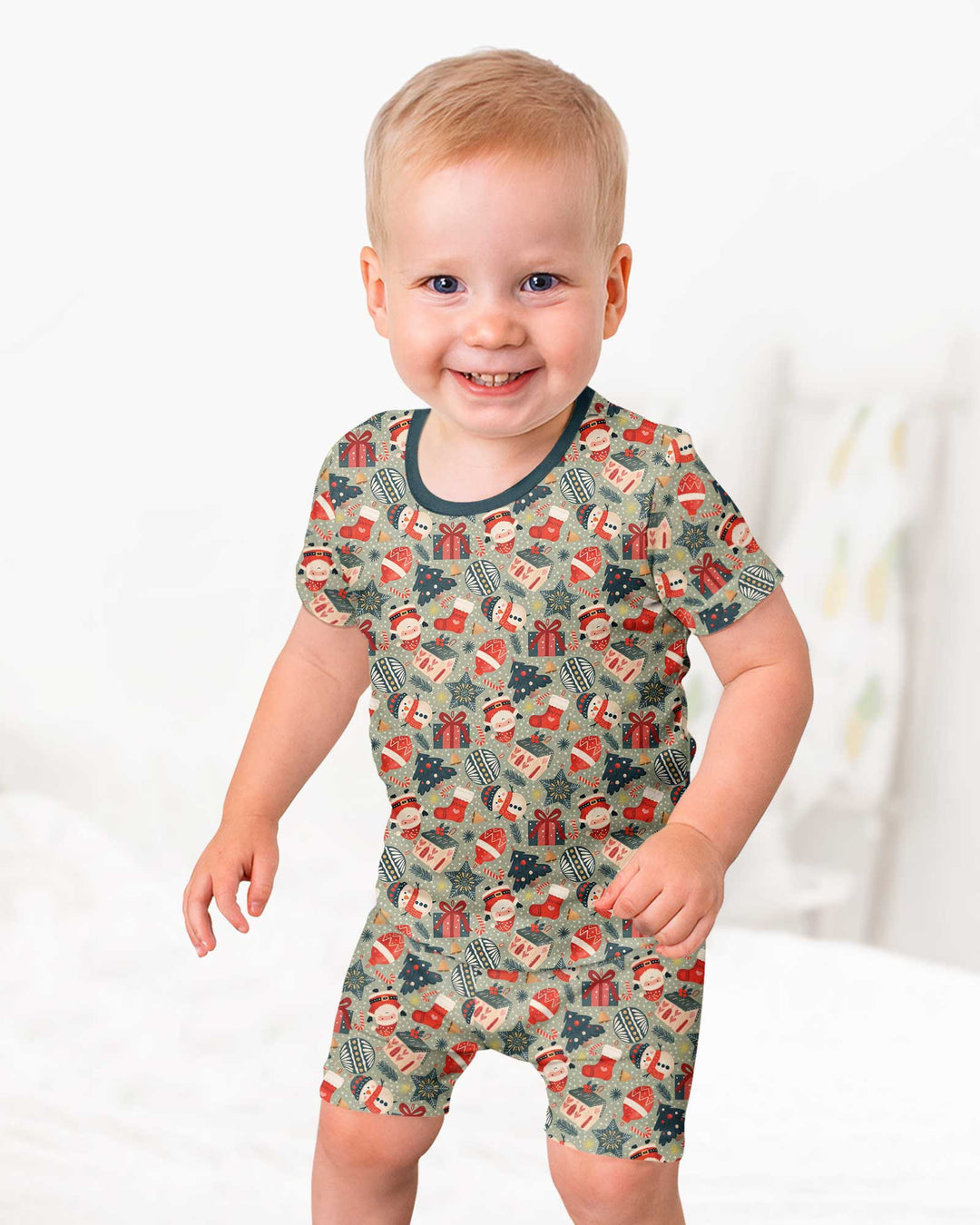 Christmas Ornaments Bamboo Two Piece Short Sleeve Shorts Pajama Set