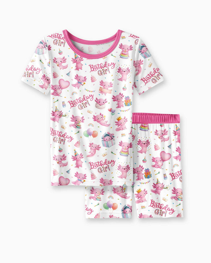 Cute Axolotl Birthday Girl Bamboo Two Piece Short Sleeve Shorts Pajama Set