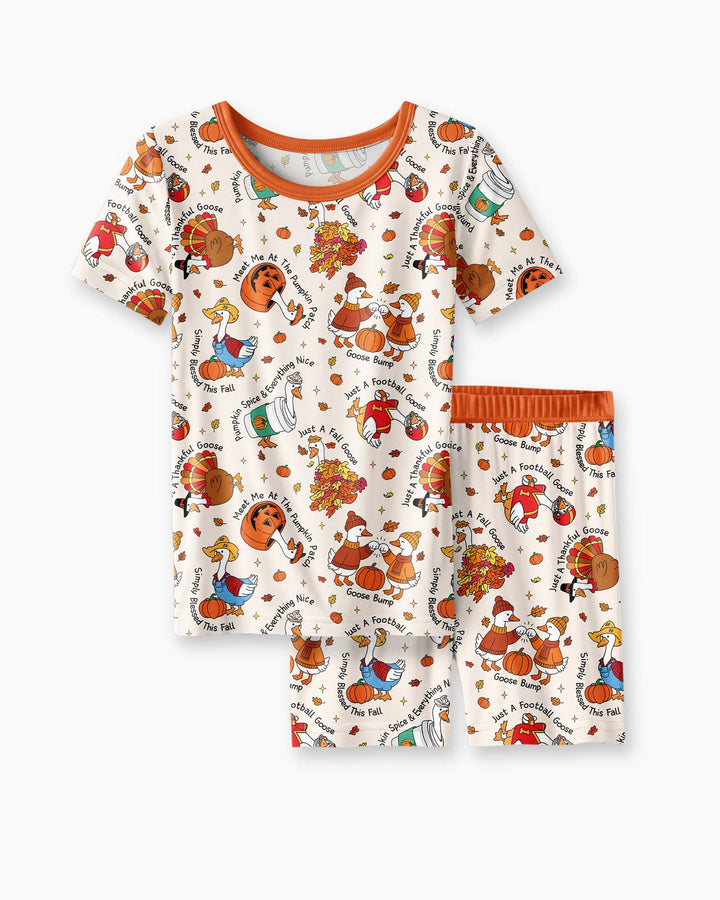 Just A Fall Goose Family Matching Bamboo Two Piece Short Sleeve Shorts Pajama Set