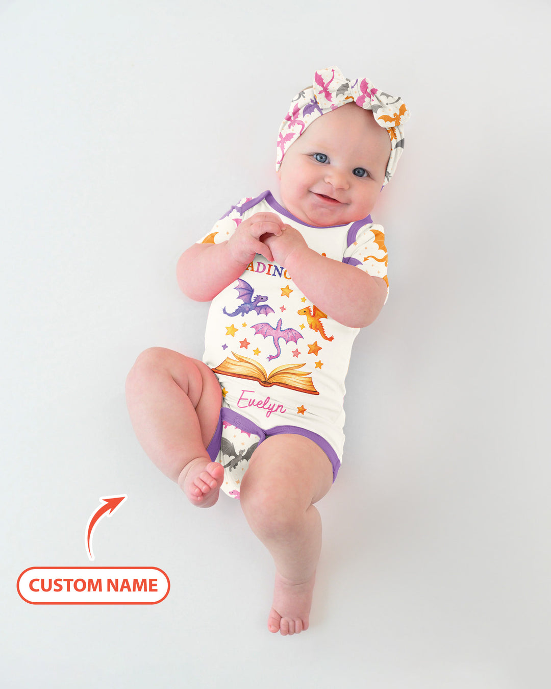 Custom Name Dragon Reading Buddy Bamboo Bodysuit